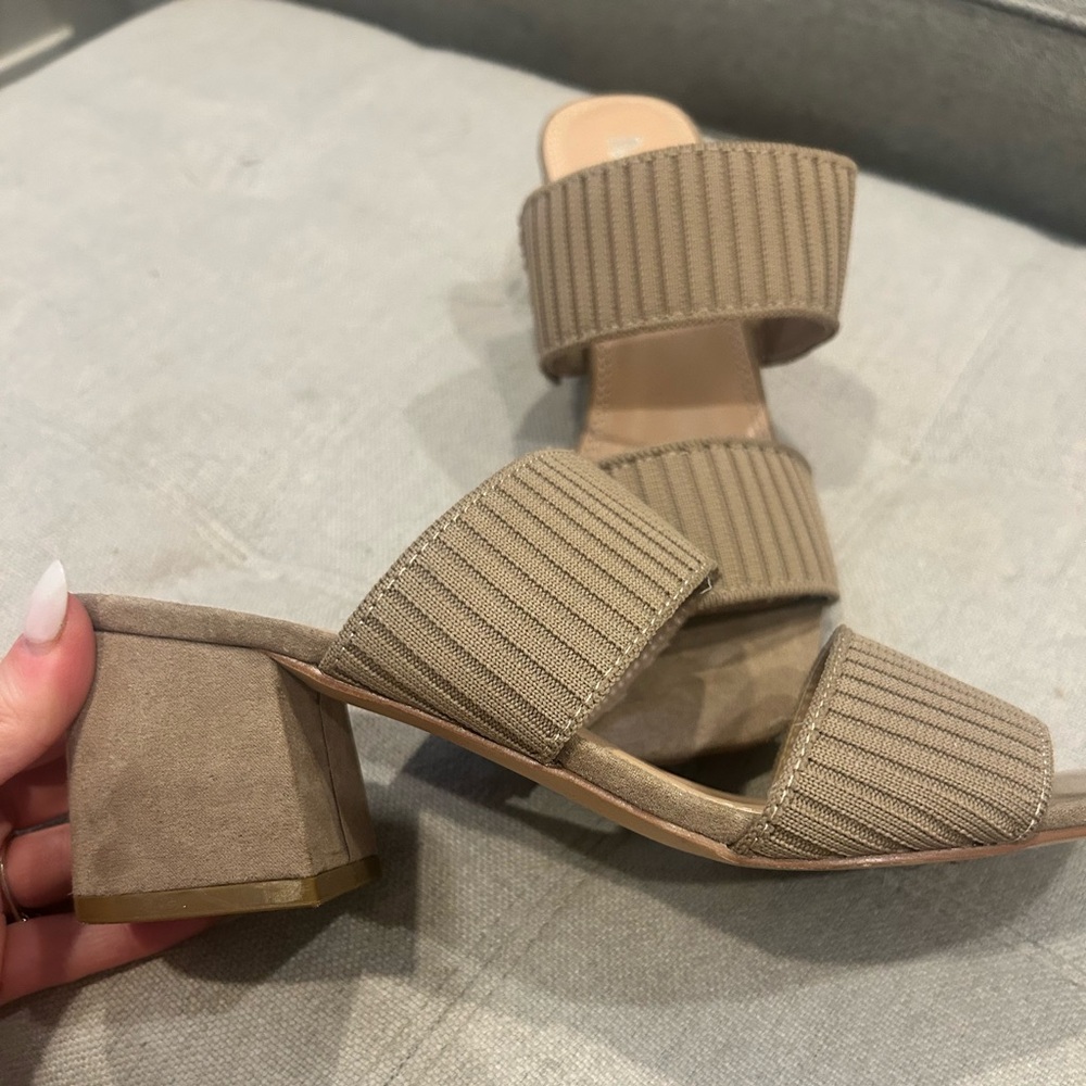 Taupe strappy sandal heels